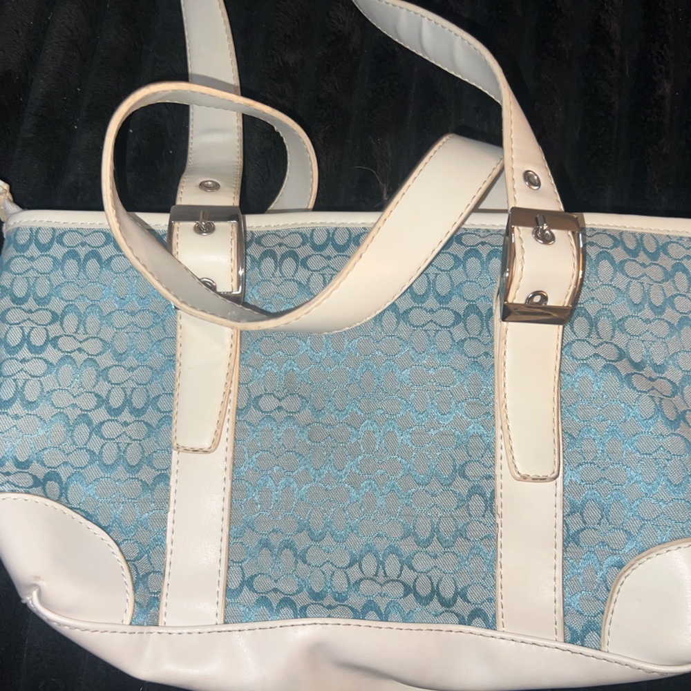 Coach Blue and White Shoulder Bag with Structured Design